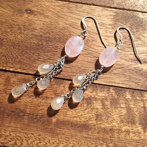 Rose quartz and orange jade earrings