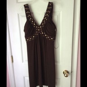 Brown dress with gold accents NWT