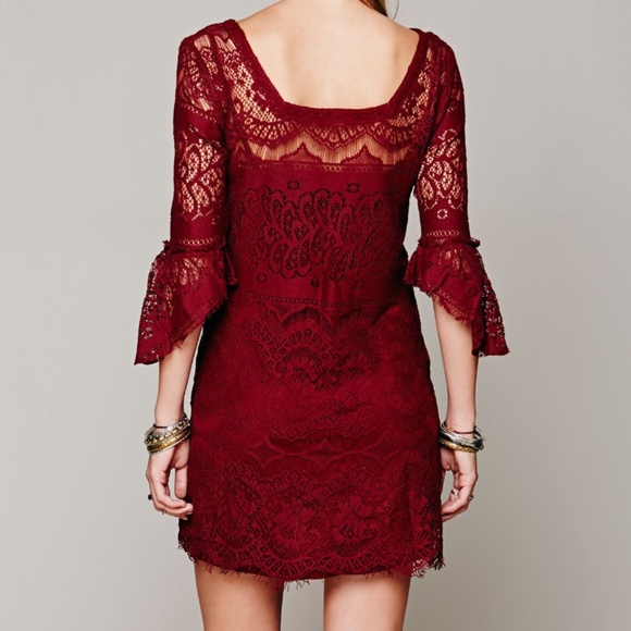 Deep Red Floral Lace Dress - Picture 2 of 4