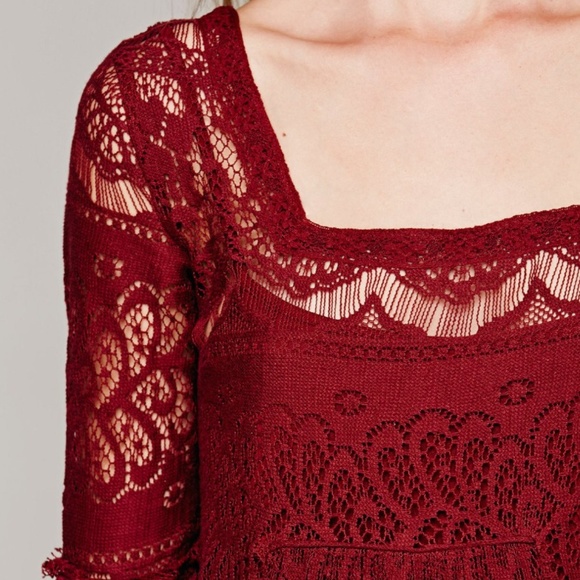 Deep Red Floral Lace Dress - Picture 3 of 4