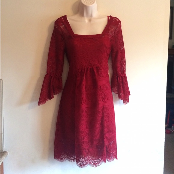 Deep Red Floral Lace Dress - Picture 4 of 4