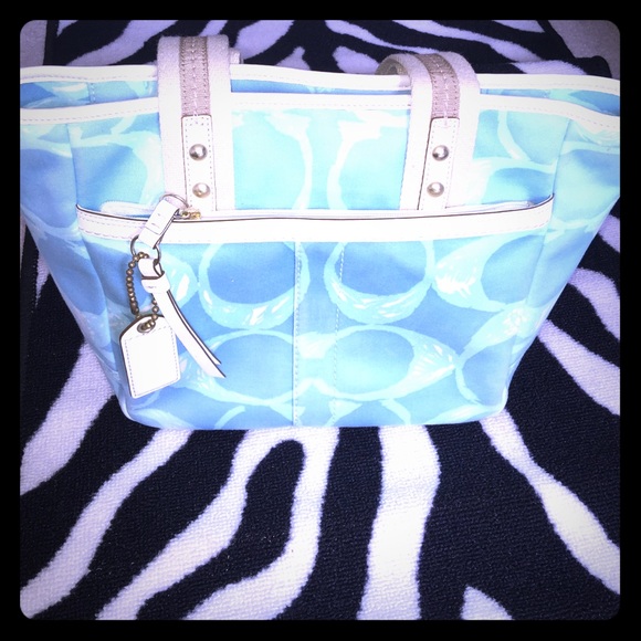 Aqua blue coach tote