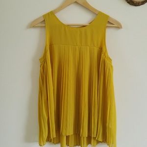 Forever 21 Mustard Pleated Chiffon Top