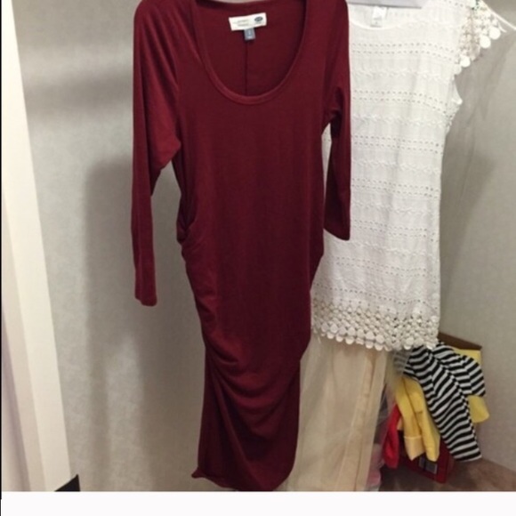 Burgundy and black and white stripe dresses