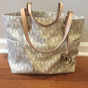 white MK MONOGRAM tote bag
