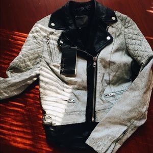 Muubaa London Black and White Moto Leather Jacket