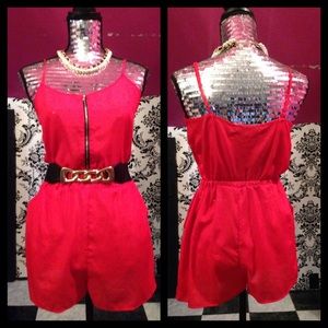 Red zip front romper