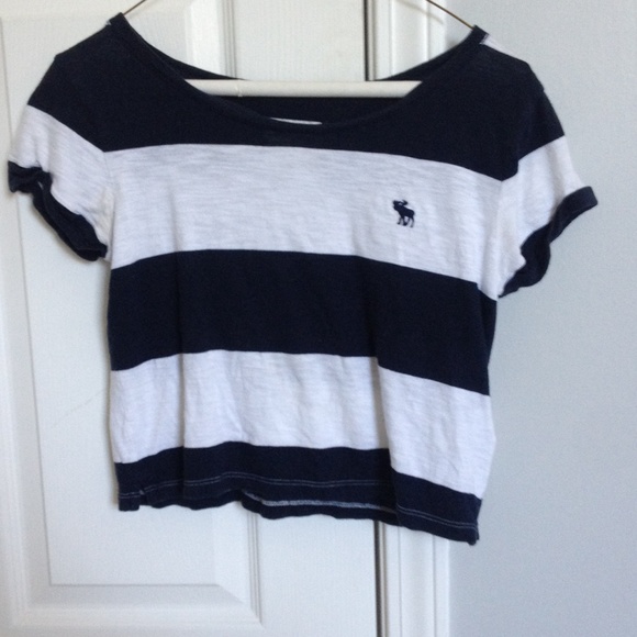 Navy Blue&White Striped Crop Top