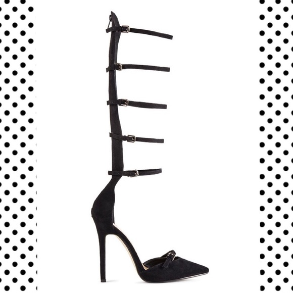 Black strappy knee heels