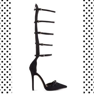 Black strappy knee heels