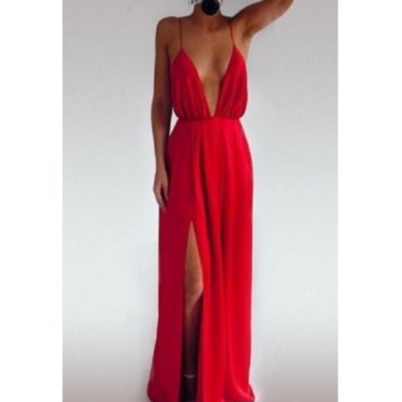 NWT deep v red maxi dress
