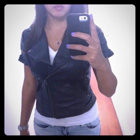 Navy blue leather jacket - Picture 1 of 4