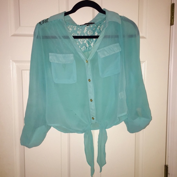 Teal tie top