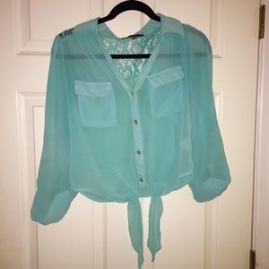 Teal tie top