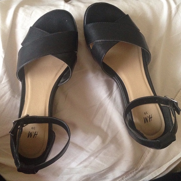 H&M cute black leather strappy platforms/wedges!!