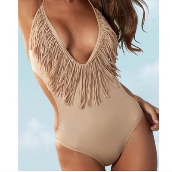Beige/nude fringe monokini. New without tags.