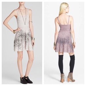 {Free People} Flocked Lace Fit&Flare Dress Oatmeal