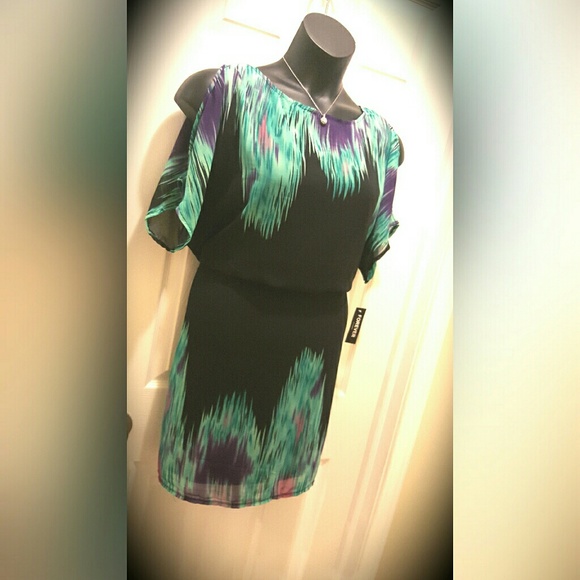 Brush Stroke Cold Shoulder Dress
