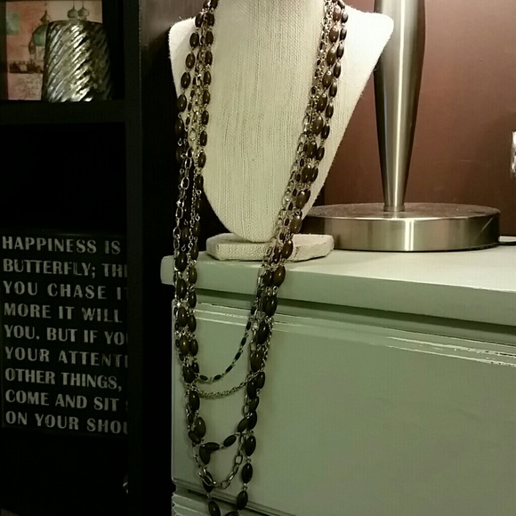 Gold chains and brown beaded multistrand necklace