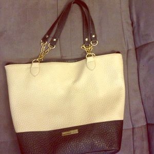 Faux leather nude and black tote. Like new!