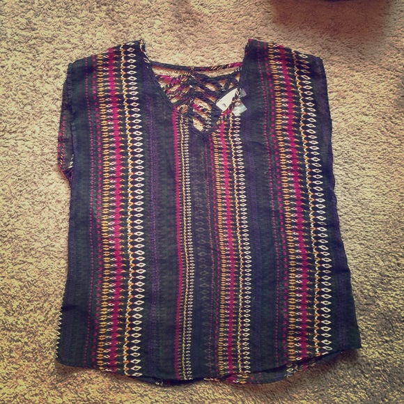 Tribal chiffon sleeveless top with caged back