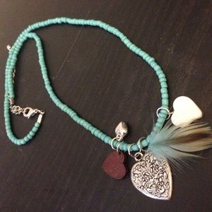Teal boho heart necklace