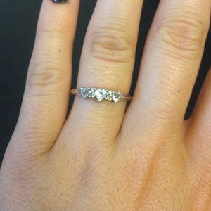 Sterling silver triple heart ring with CZs