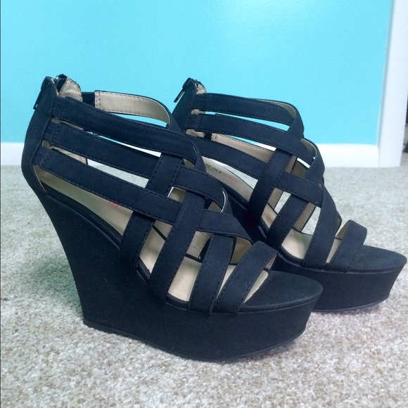 Black Strappy Platform Wedges