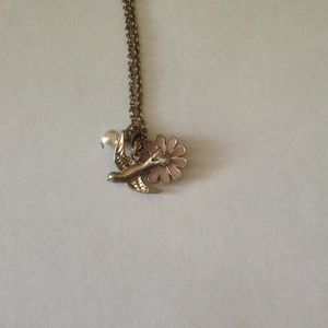 SALE Bird, flower, "pearl" necklace