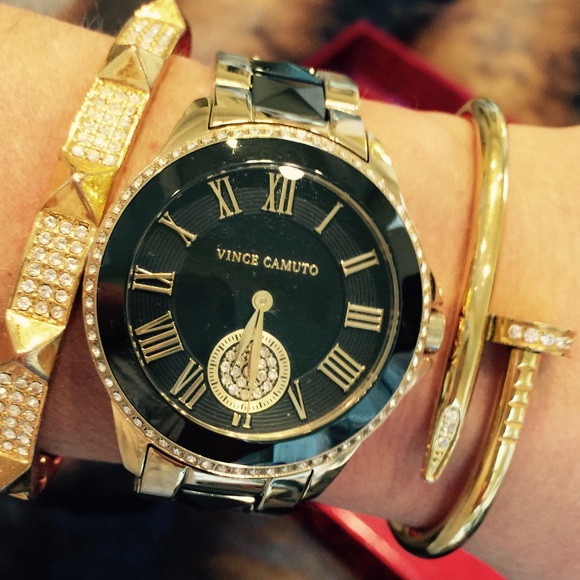Vince Camuto Accessories - Vince Camuto Black & Gold w/diamond Watch 💞