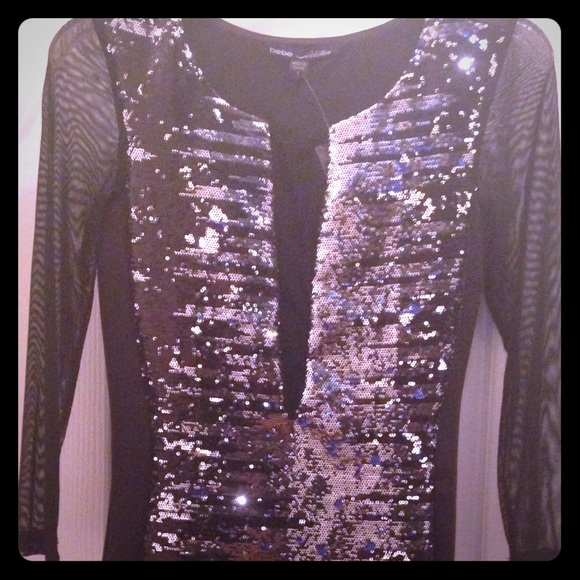 SOLD! New Bebe Sequins and Black Dress - Picture 1 of 4