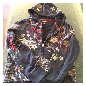 Women's black Lucky Brand long sleeve zip-up