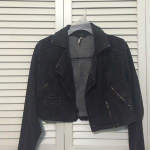 Free People Dark Gray Cropped Motorcycle Jacket