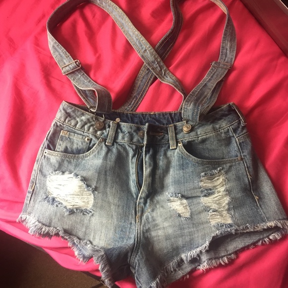 Denim Shorts with adjustable suspenders