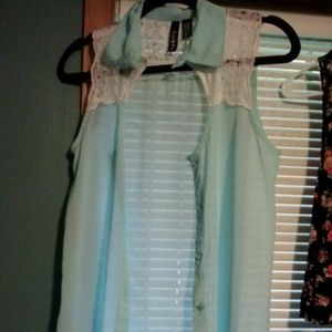 Lace back silk button up