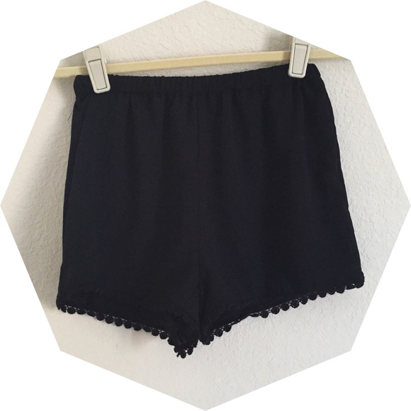 Brandy Melville Other - Sold Brandy Melville pompom crochet black shorts