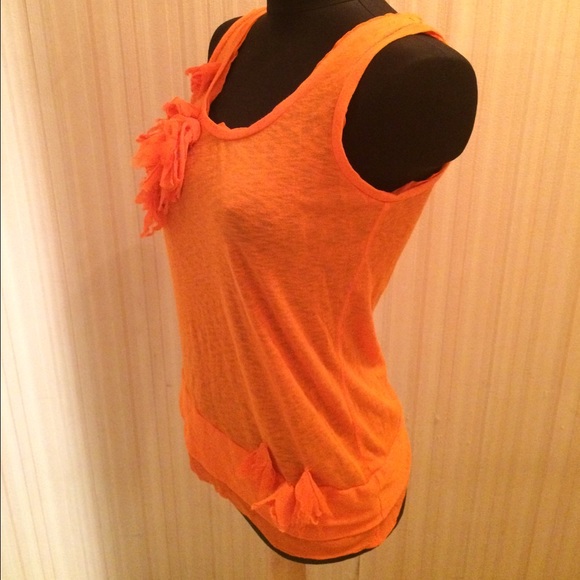 J. Crew Orange Gauze Linen Detailed Top - Picture 2 of 3