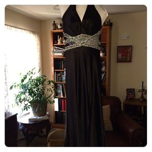 Black prom dress with sequin and mesh bodice
