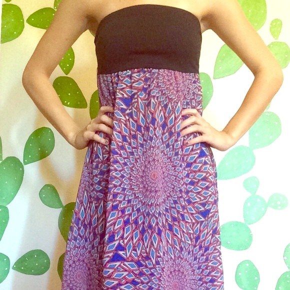 Strapless Maxi Dress w/ Bright Circular Pattern