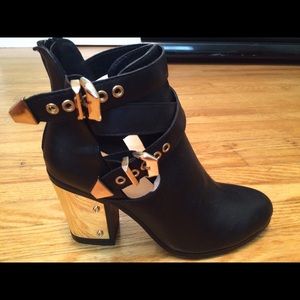 Black Booties with Gold Heel