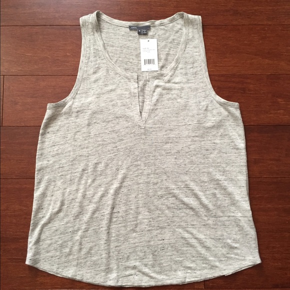 Sold!!!!Vince heather grey racer v-neck linen tan