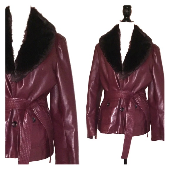 🎉😊Stylish Faux Fur Burgundy Jacket