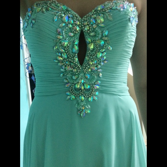 Mori Lee Teal Prom Dress