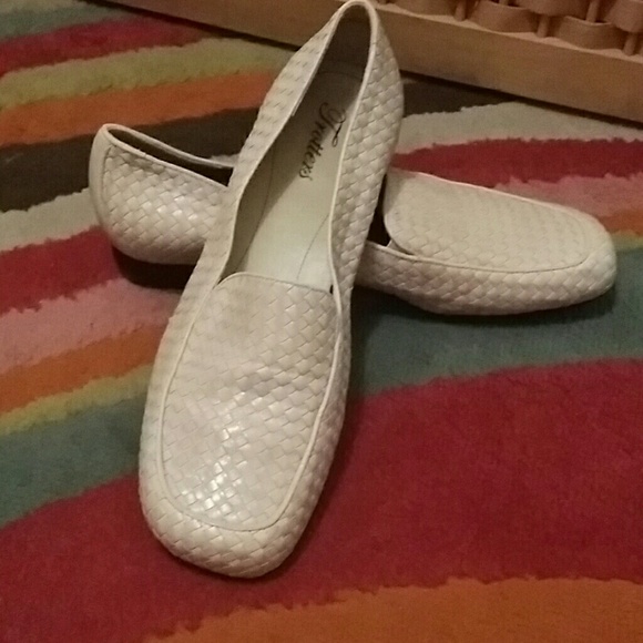 Pearly white slip ons/ soft leather