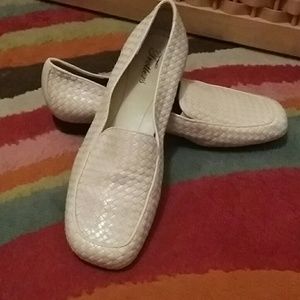 Pearly white slip ons/ soft leather