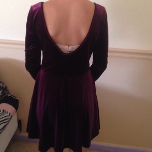 Bethany Mota burgundy velvet dress with a low back