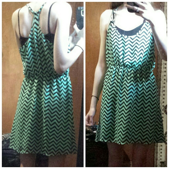 Teal and Black Chevron Dress - Picture 3 of 4