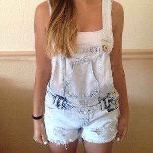 Wet Seal Acid Washed Short Overalls