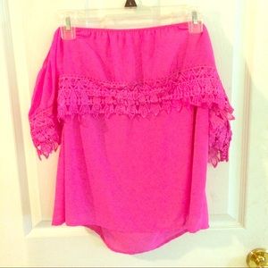 Hot pink off the shoulder top.