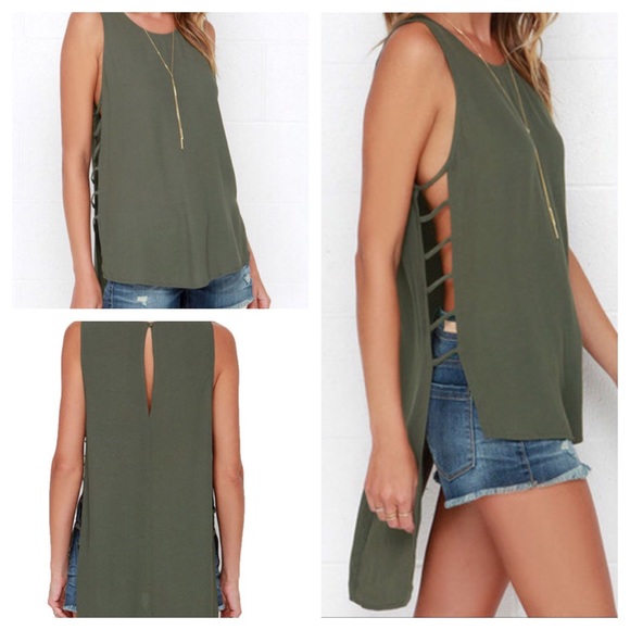 Green high low tank top